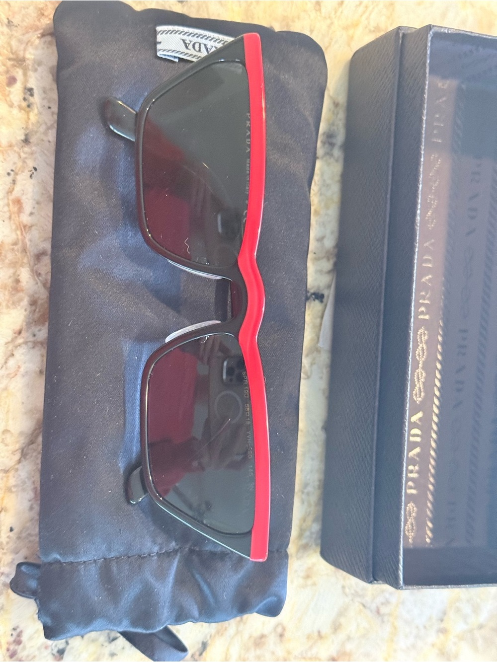 Prada Black Sunglasses with Red Top Trim